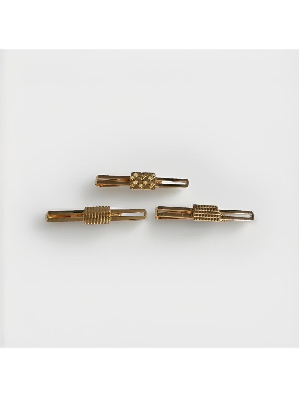Lot of 3: Men's Gold-Tone Tie Bar Geometric Rectangular Shape Textured 2.75x1/2